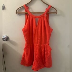 She + Sky Coral romper tank halter neck lace with zipper